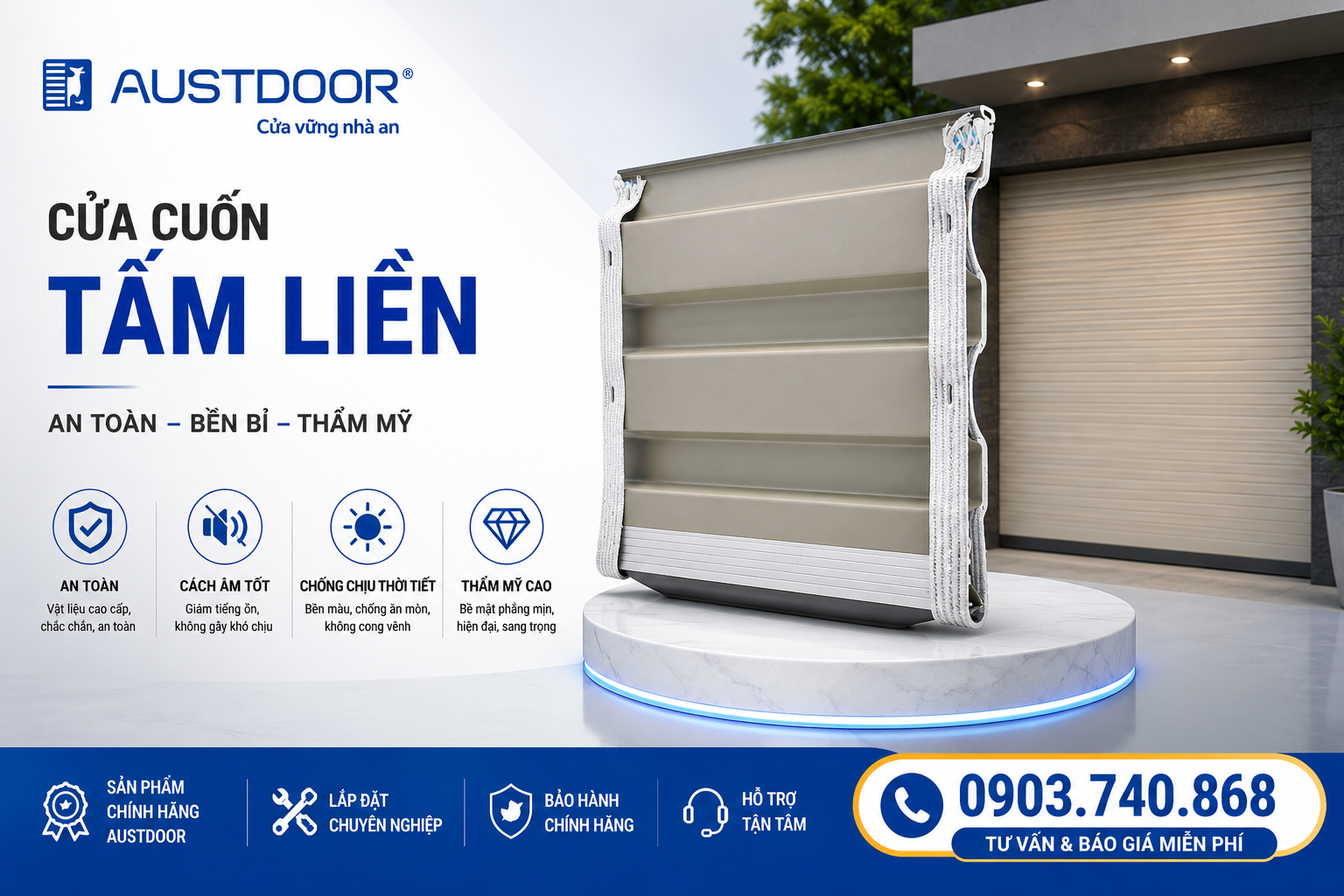 Cửa cuốn tấm liền Austdoor cho nhà phố