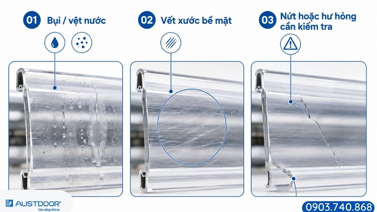 Phân biệt vết bẩn và vết xước trên cửa cuốn trong suốt
