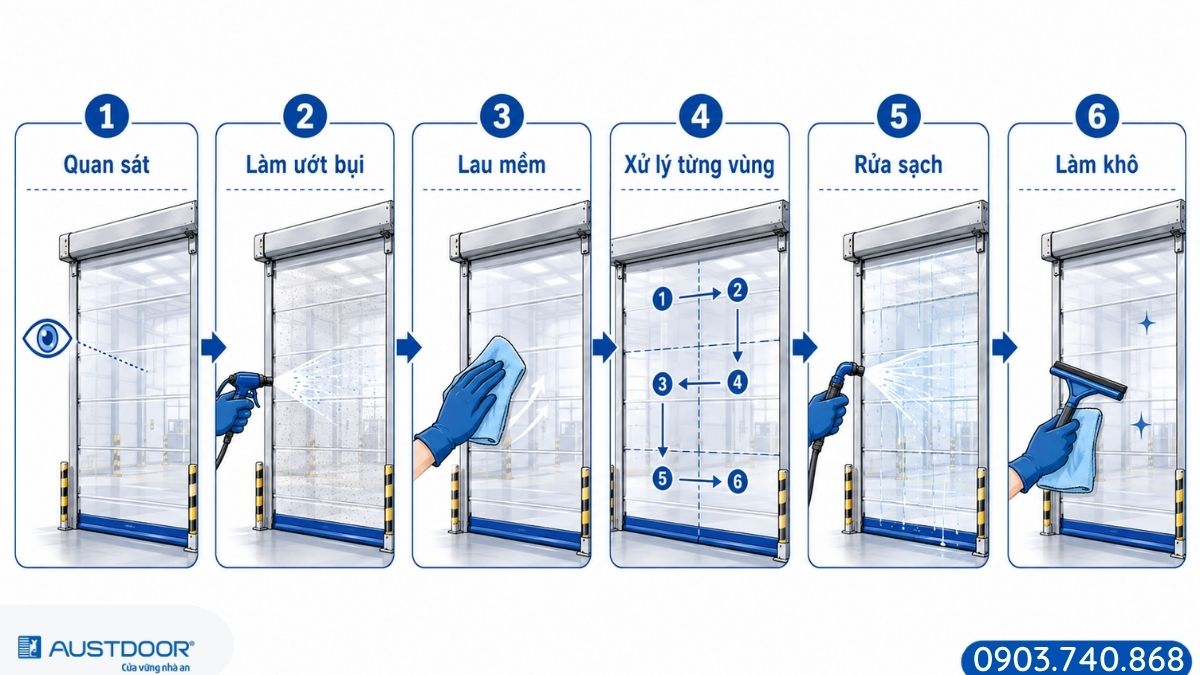 Quy trình vệ sinh cửa cuốn trong suốt đúng cách