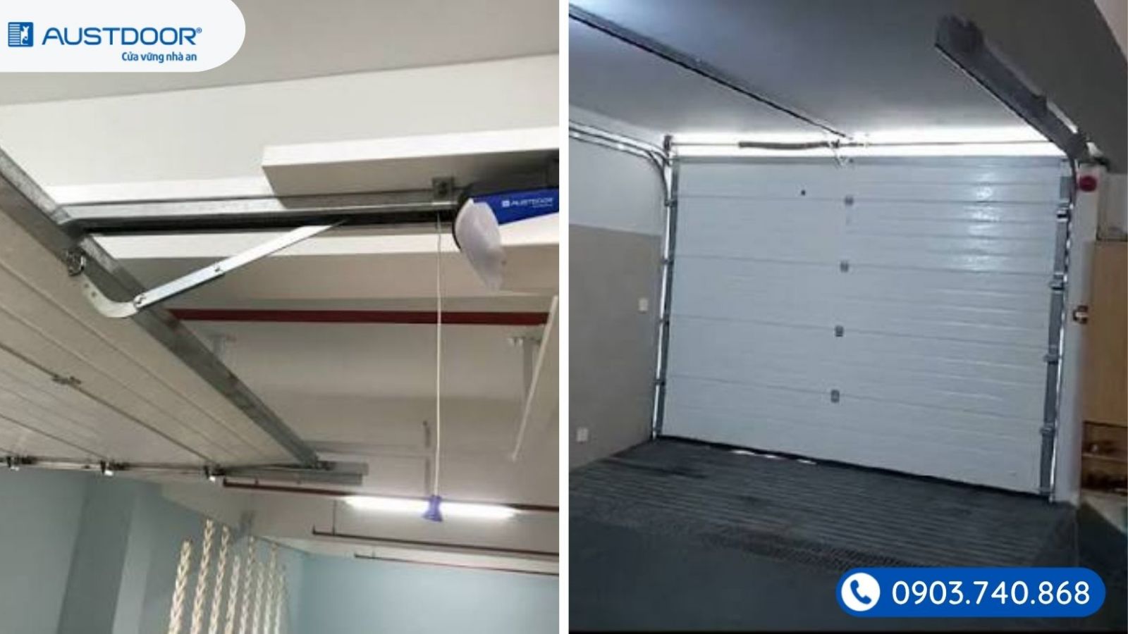 Kiểm tra đường chạy cửa cuốn trượt trần Cửa cuốn trượt trần gara với hệ ray đứng ray cong và ray trần